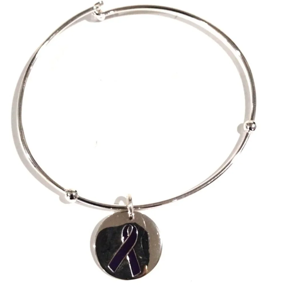 Vantel Pearls Silver Bracelet w/ Purple Awareness Ribbon Charm – 7.5